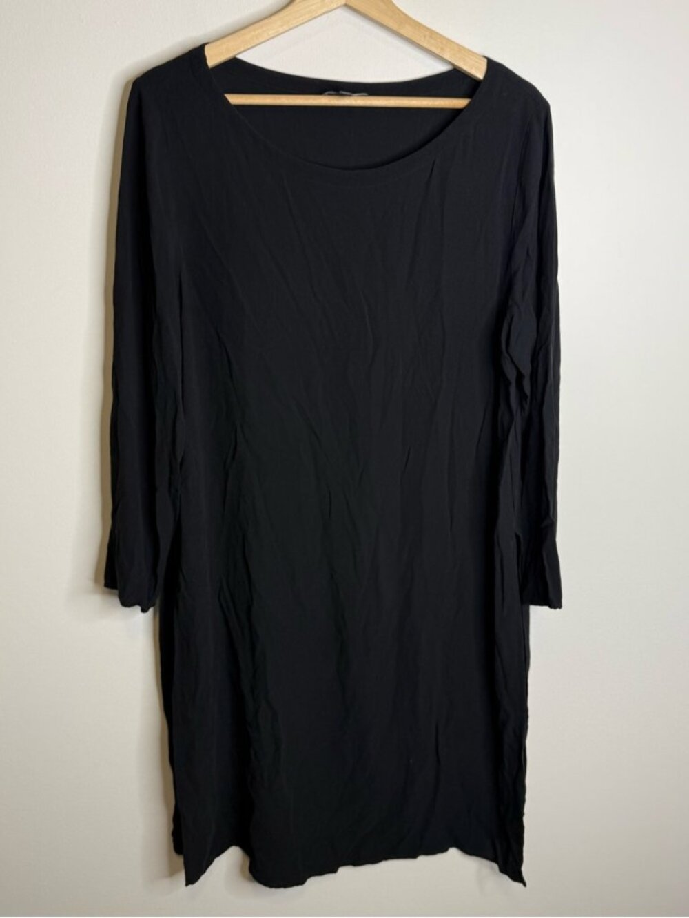 Eileen Fisher Black Scoop Neck Long Sleeve tunic Top silk size medium